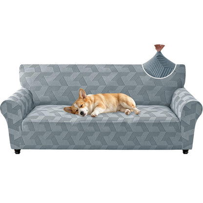 ZNSAYOTX Stretch Couch Covers for 3 Cushion Couch, 1-Piece Sofa Cover Slipcover Pet Friendly, Furniture Protector with Elastic Bottom for Dogs Geometrical Jacquard Fabric (Large, Light Grey)