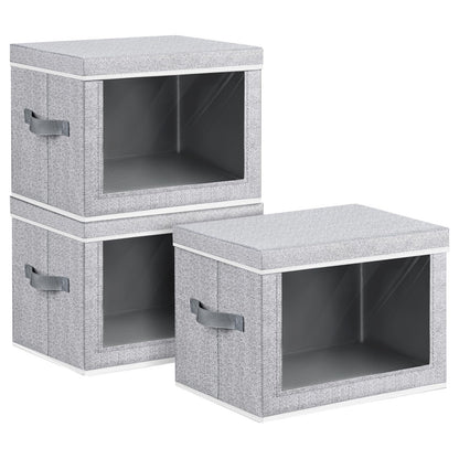 Homsorout Storage Bins with Lids, 4 Pack Large Storage Cubes with Window, Closet Bins with Lids & Handles, Fabric Box for Organizing Clothes, Towels, Books, Beige