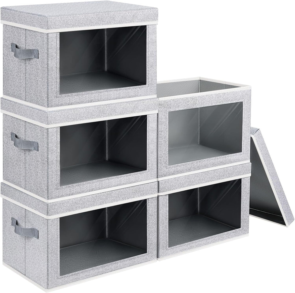 Homsorout Storage Bins with Lids, 4 Pack Large Storage Cubes with Window, Closet Bins with Lids & Handles, Fabric Box for Organizing Clothes, Towels, Books, Beige