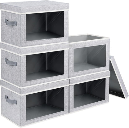 Homsorout Storage Bins with Lids, 4 Pack Large Storage Cubes with Window, Closet Bins with Lids & Handles, Fabric Box for Organizing Clothes, Towels, Books, Beige