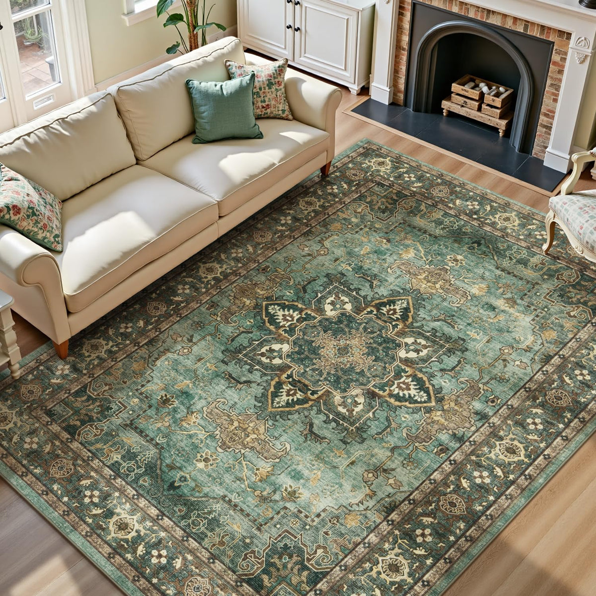 Lofus 8x10 Area Rugs for Living Room Bedroom, Soft Boho Carpet Floral Brown