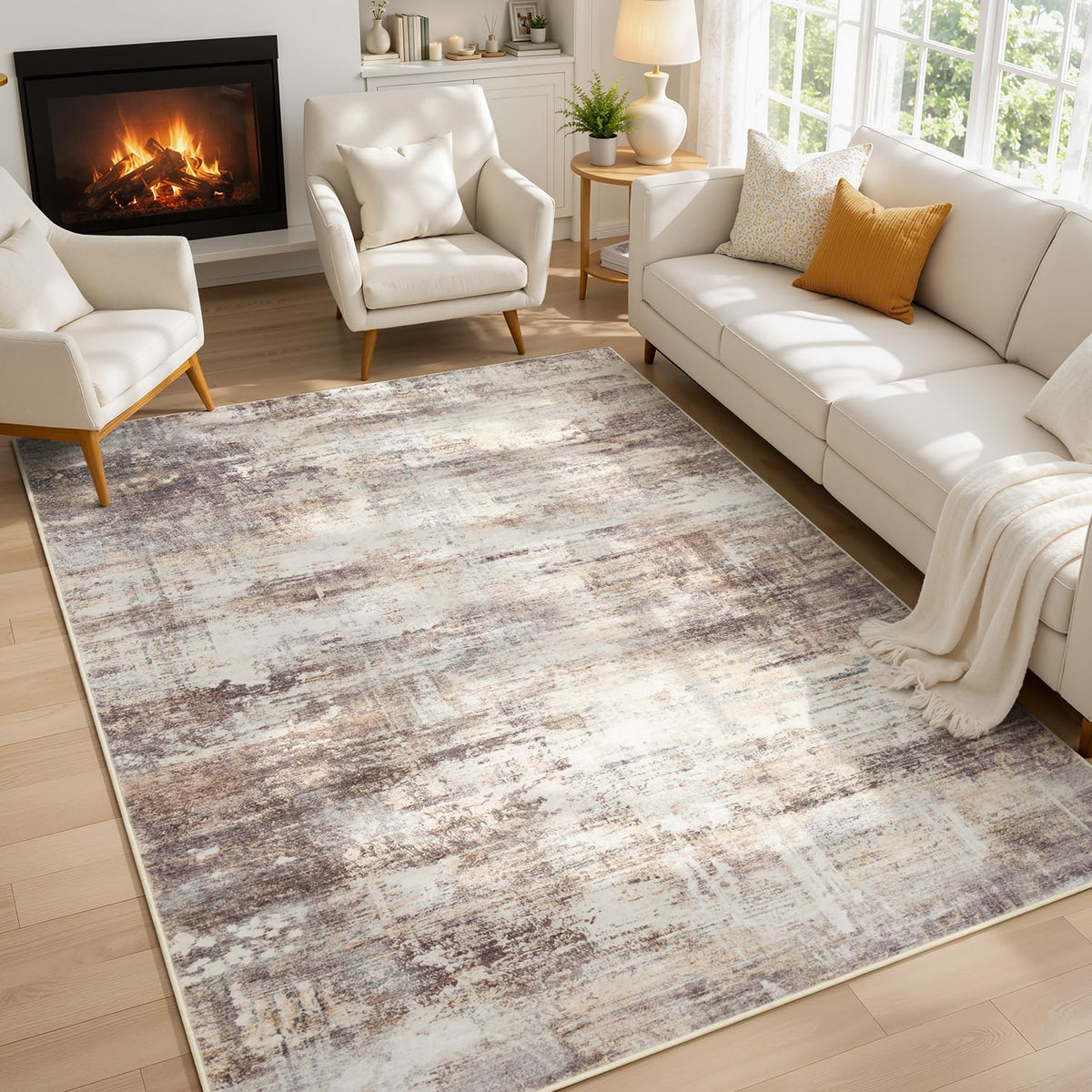 Living Room Rug 5x7, Washable Modern Abstract Rugs Black and White