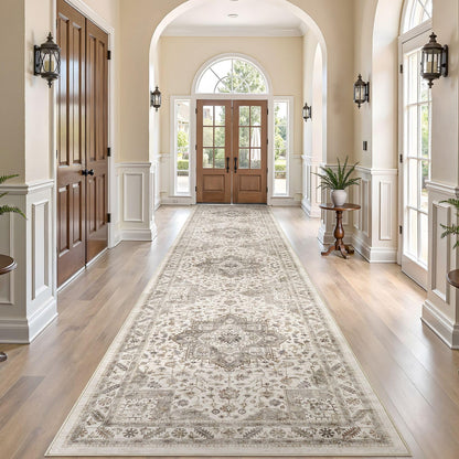 cotiled 9x12 Area Rug for Living Room, Washable, Traditional, Beige