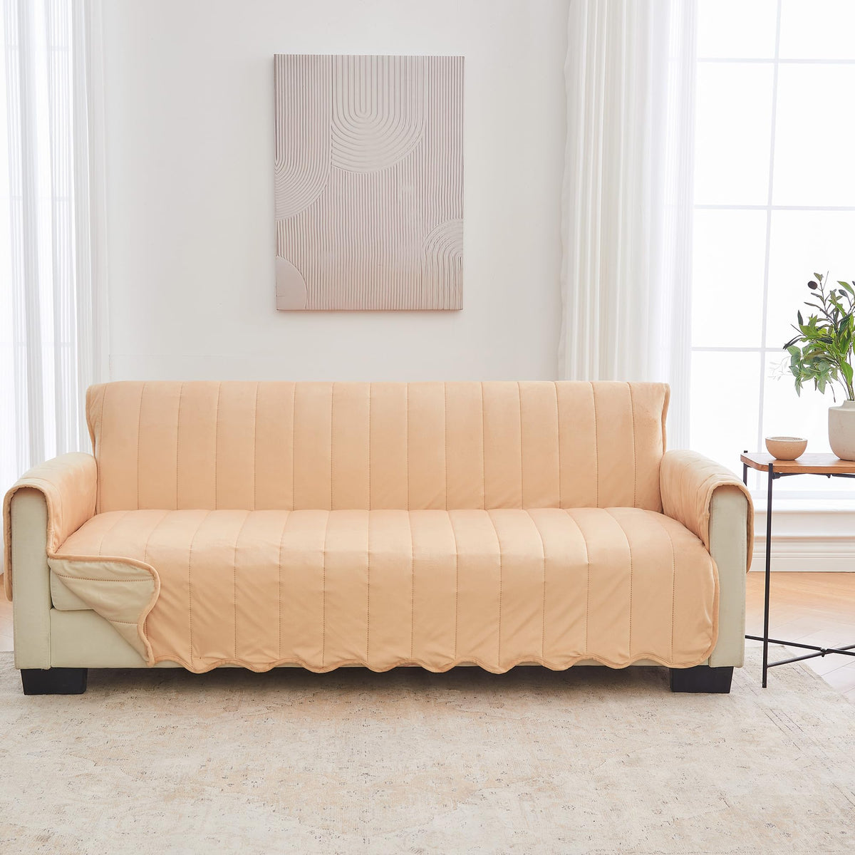 Great Bay Home Reversible Patchwork Sofa Cover - Washable Slipcover Furniture Protector with Elastic Straps - Perfect for Kids & Pets - Box-Stitched Detail (Taupe)
