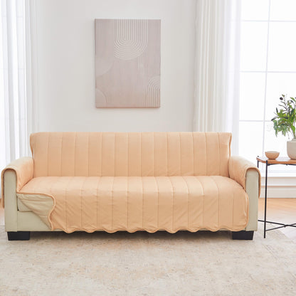 Great Bay Home Reversible Patchwork Sofa Cover - Washable Slipcover Furniture Protector with Elastic Straps - Perfect for Kids & Pets - Box-Stitched Detail (Taupe)