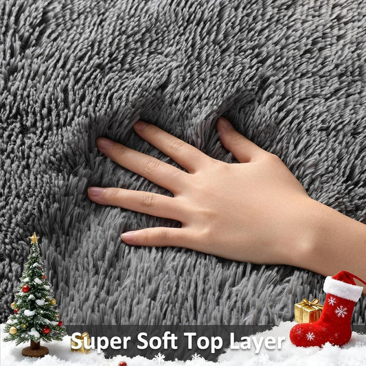 Ophanie Area Rugs 9x12 Living Room, Large Grey Bedroom Carpet, Big Shag Indoor Thick Soft Nursery Rug, Gray Fluffy Carpets for Boy and Girls Room Dorm Home Decor Aesthetic