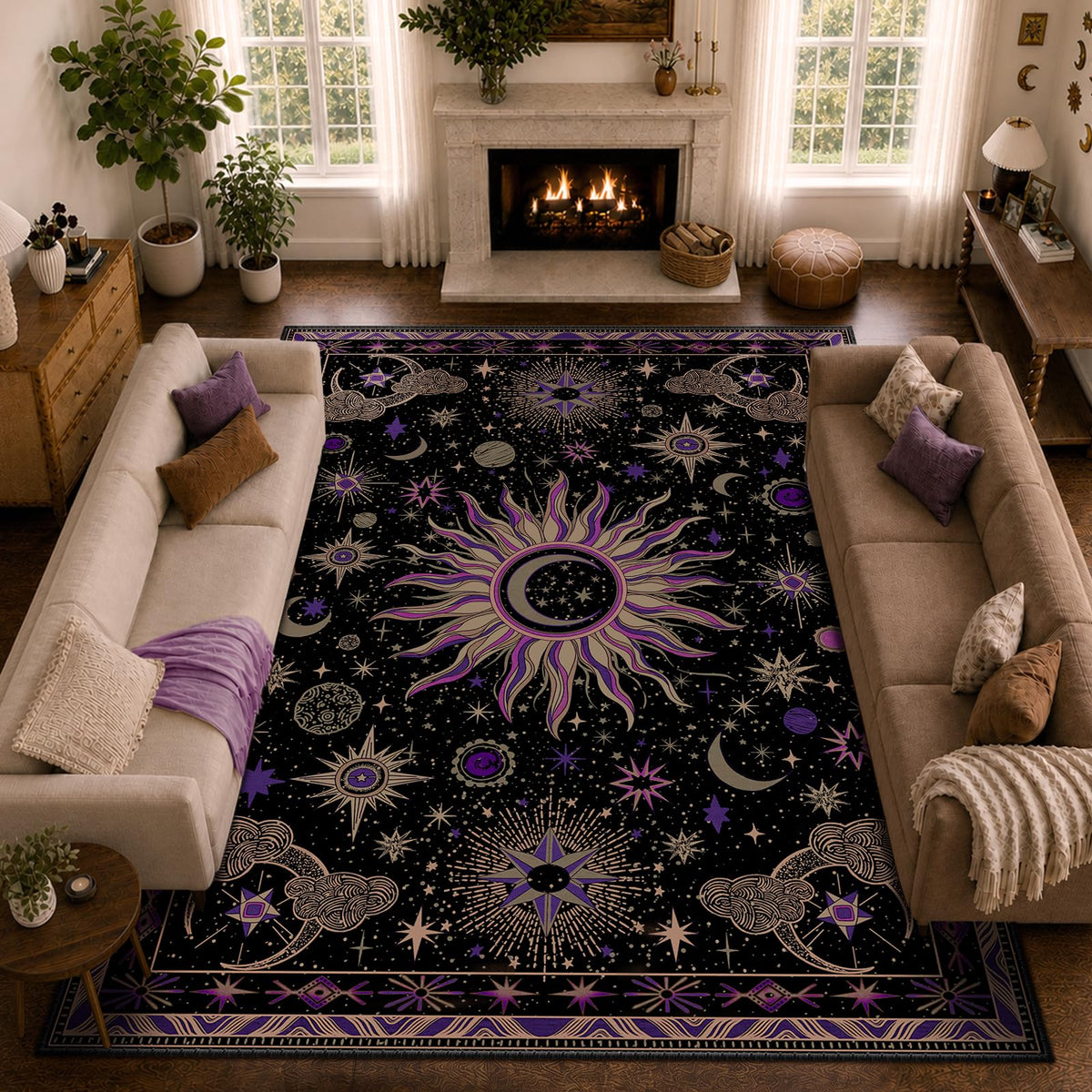 Vacuum-Friendly, 8x10 Washable Area Rug, Black Gold Beige Red