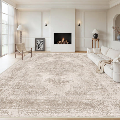 XLUEZ Area Rug 8x10 Living Room Rug, Machine Washable Vintage Distressed Medallion Rug Non-Slip Soft Low Pile Large Indoor Rugs for Bedroom Dining Room Office Children's Room (Beige,8'x10')
