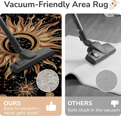 Vacuum-Friendly, 8x10 Washable Area Rug, Black Gold Beige Red