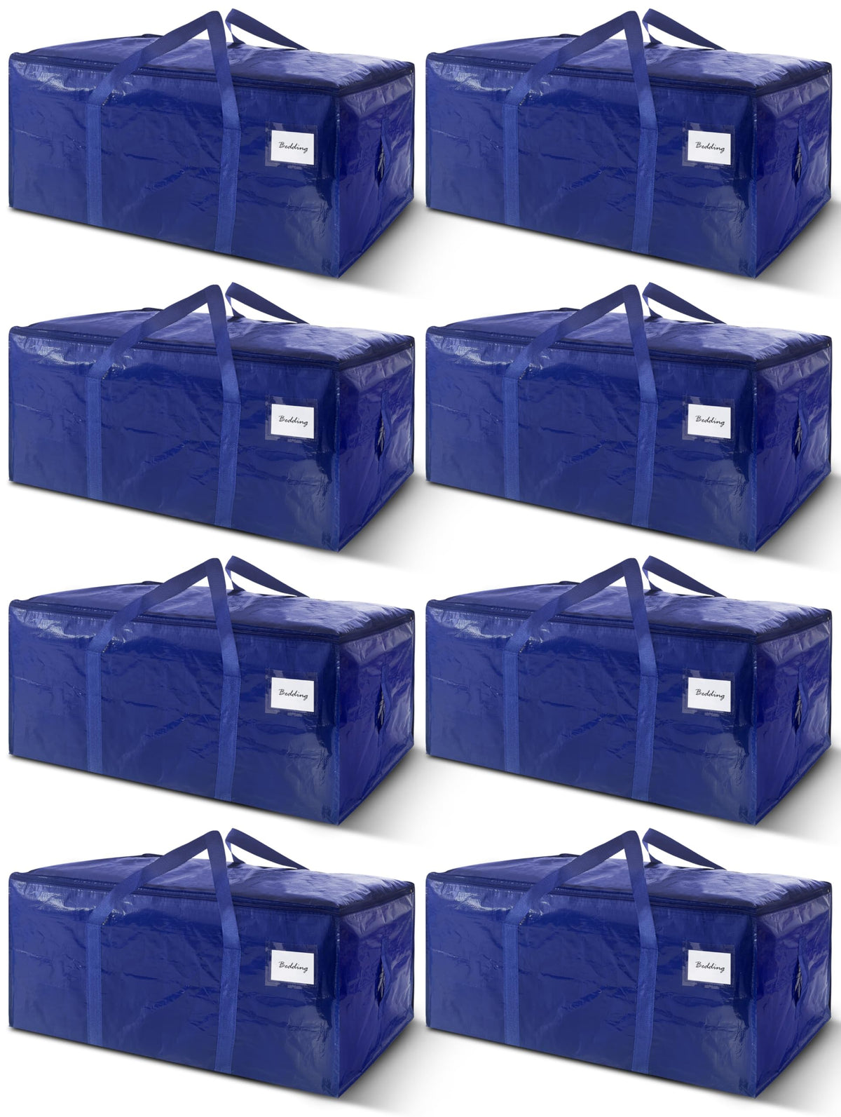 8 Pack Extra Heavy Duty Large Moving Bags with Strong Zipper & Carrying Handles, Sturdy Clothes Storage Bags Totes Bins, Packing Bag Move Boxes College Moving Supplies, Dark Blue - 24 gal