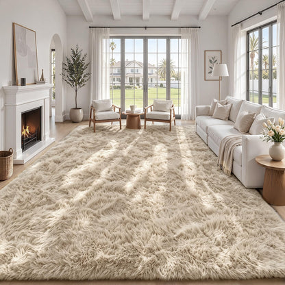 TENGTENGLINK 8x10 Fluffy Shag Area Rug Living Room Bedroom Washable Black