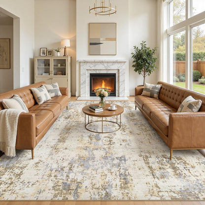 8x10 Area Rugs Living Room Abstract Washable Rug, Gold Brown