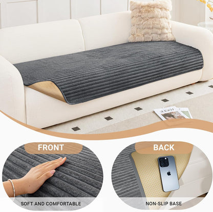 NAISI Couch Covers for Dogs Waterproof Flannel Striped Sofa Cover Pet Friendly Washable Dog Mat for Couch Anti Slip Sectional Sofa Slipcover Protector(2pcs/35"x63"+35"x70",Dark Grey)