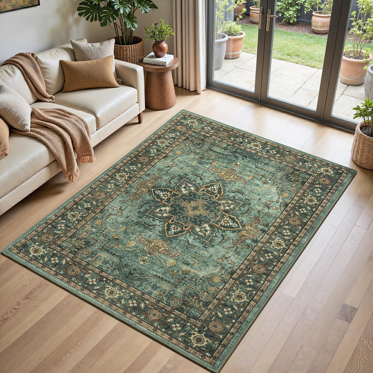 Lofus 8x10 Area Rugs for Living Room Bedroom, Soft Boho Carpet Floral Brown