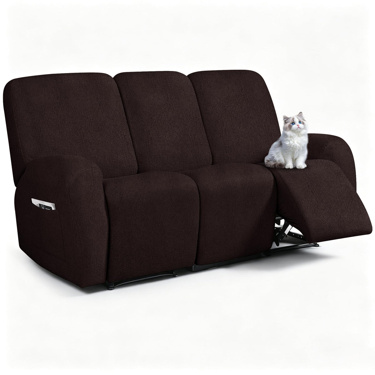 ANARACHON Leather Look Recliner Couch Cover, 8-Pieces Stretch Recliner Sofa Covers, Soft Reclining Slipcover, Washable Furniture Protector for Pets (3 Seater, Brown)