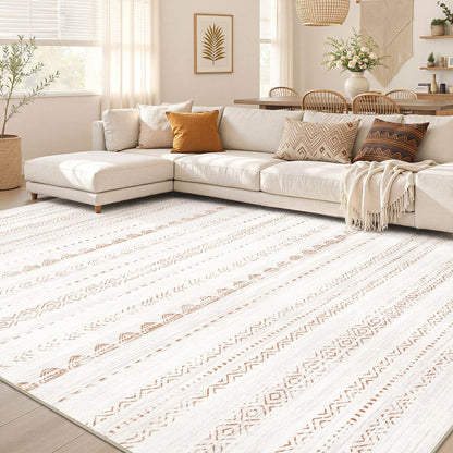 Nakagishi 10X14 Area Rugs for Living Room: Washable Modern Abstract Rug with Non-Slip Silicone Backing Low Pile Soft Carpet for Bedroom & Dining Decor Ideal for Families with Kids and Pets-Brown
