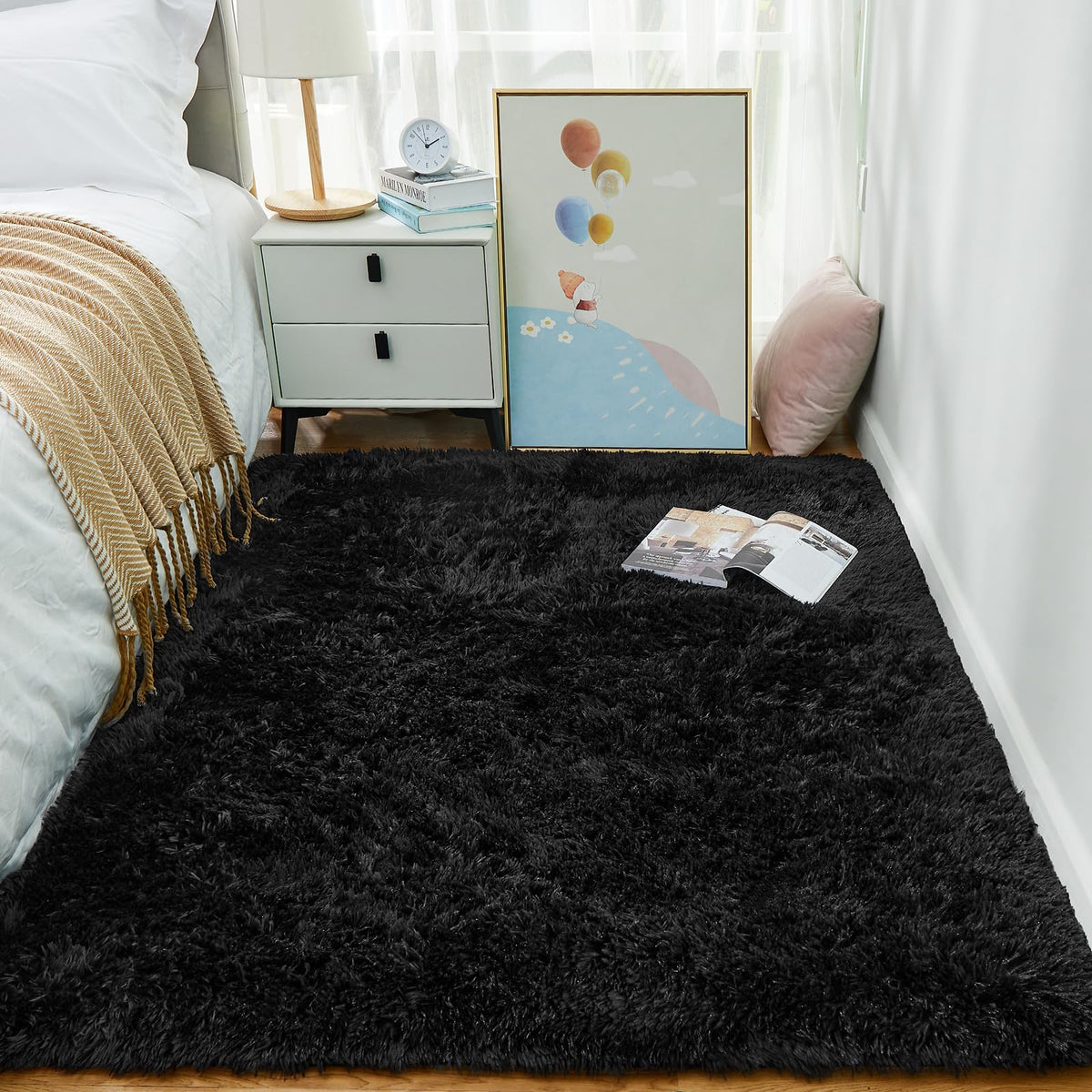 Ophanie Area Rugs 9x12 Living Room, Large Grey Bedroom Carpet, Big Shag Indoor Thick Soft Nursery Rug, Gray Fluffy Carpets for Boy and Girls Room Dorm Home Decor Aesthetic
