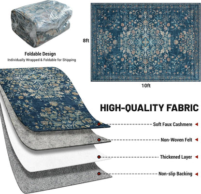 Washable Rugs 8x10 Area Rugs for Living Room,Ultra Soft Faux Wool Retro Carpets,Non Slip Backing,Durable Edge Binding,Stain Resistant,The Large Carpet for Bed Room,Dining Room,Office Decor