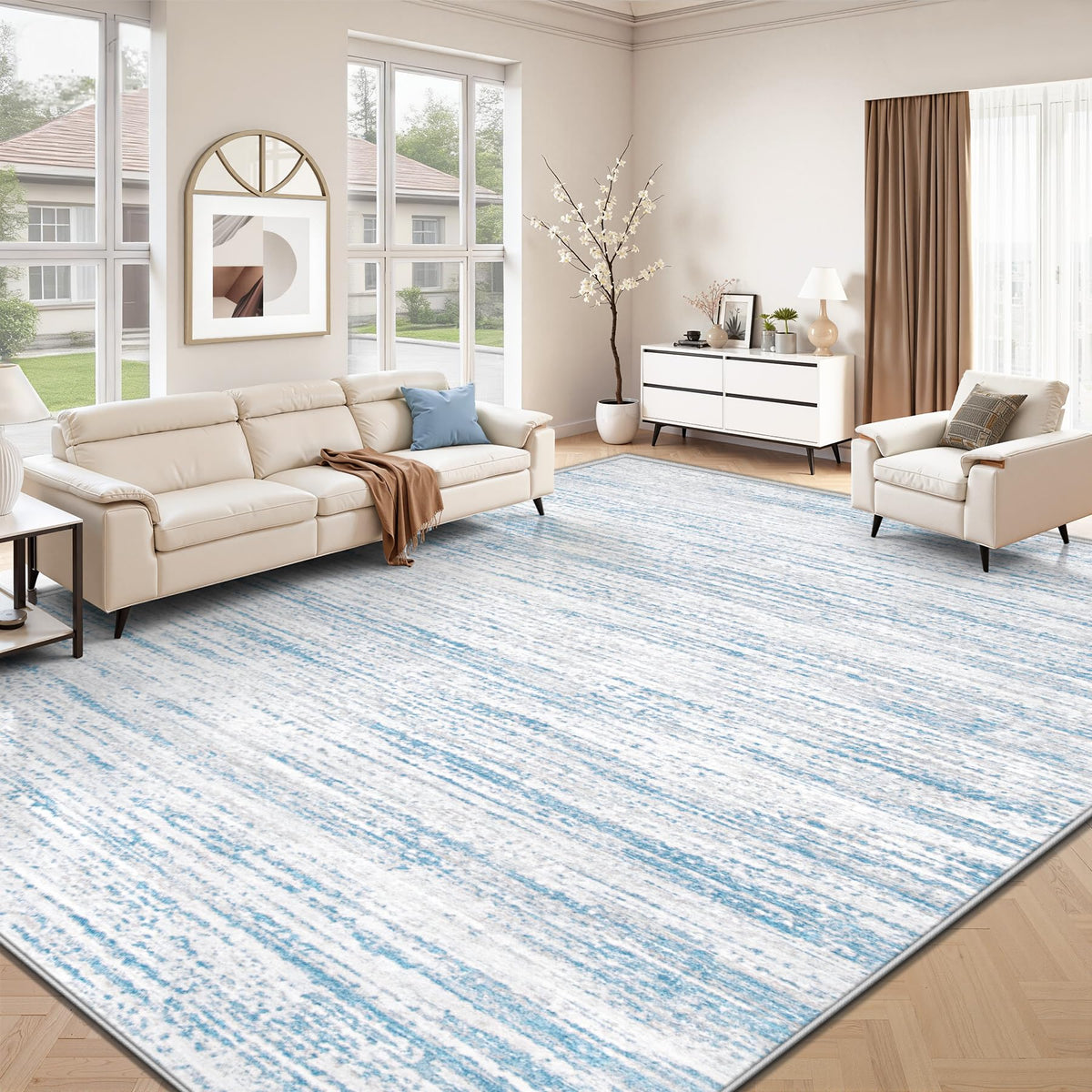 Area Rug 8x10 Living Room Rugs: Washable Modern Rug Large Non-Slip Soft Rugs Stain Resistant Printed Rug Indoor Carpet for Bedroom Kitchen Dining Room Nursery Playroom Home(Beige, 8'x10')