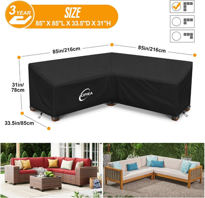 Kipiea Patio V-Shaped Sectional Sofa Cover, 420D Heavy-Duty Oxford Fabric Outdoor Sectional Cover with 6 Windproof Buckles, Anti UV and No Tears, No Fading (85"/85" L x 33.5" D x 31" H) Black