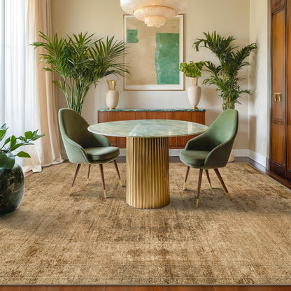 Farmhouse 8x10 Washable Area Rugs for Living Room, Neutral Taupe Brown Abstract Rug for Dining Room and Bedroom, Soft Foldable Low Pile Carpet, Stain Resistant Non-Slip Backing, Distressed Design