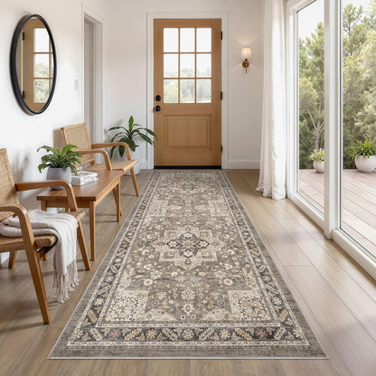 cotiled 9x12 Area Rug for Living Room, Washable, Traditional, Beige