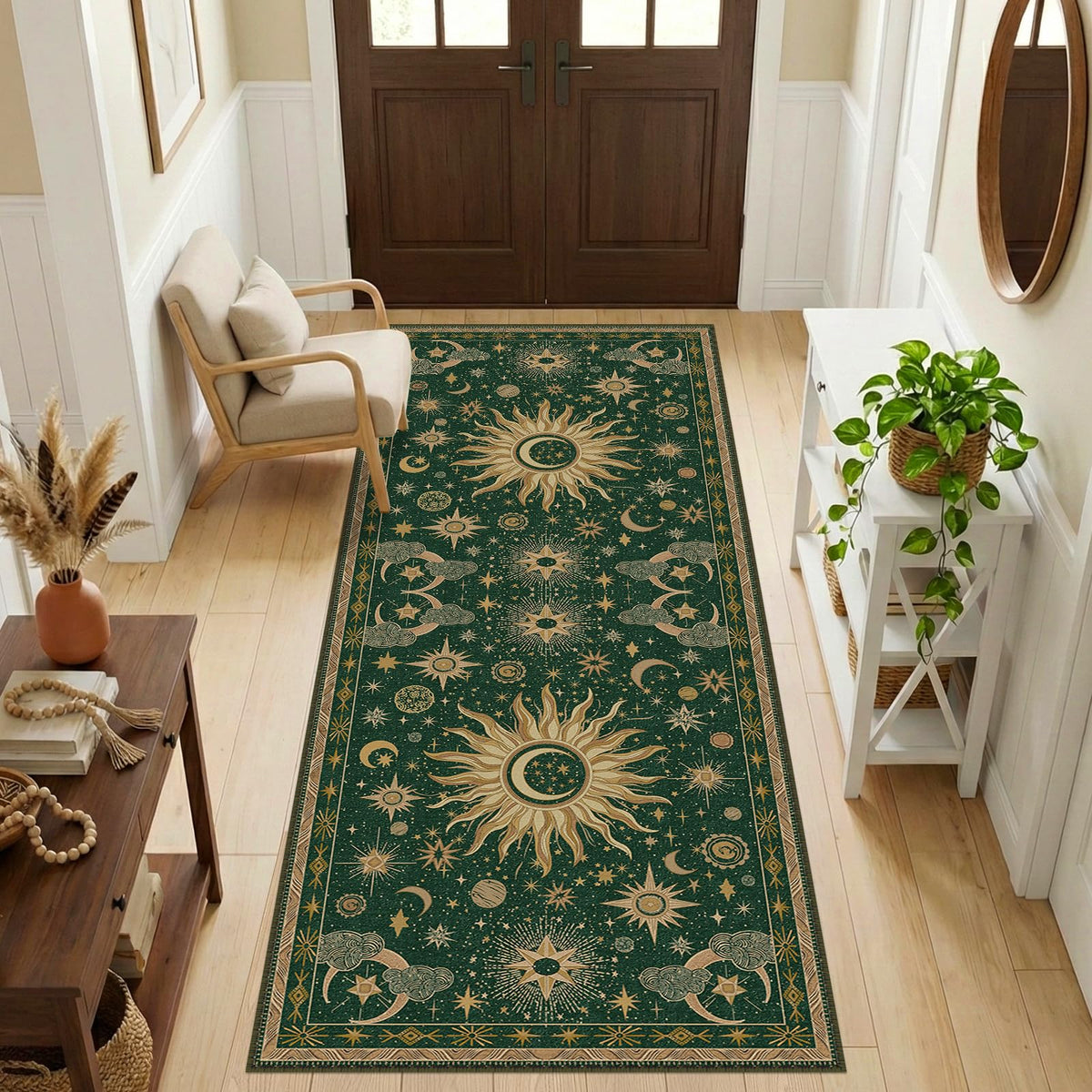 Vacuum-Friendly, 8x10 Washable Area Rug, Black Gold Beige Red