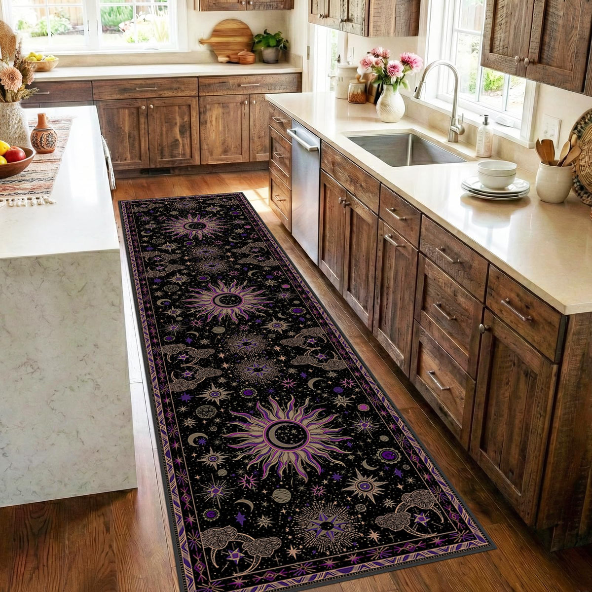 Vacuum-Friendly, 8x10 Washable Area Rug, Black Gold Beige Red