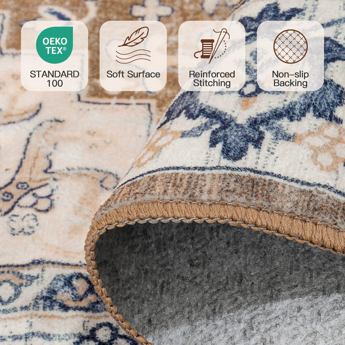 Lofus 8x10 Area Rugs for Living Room Bedroom, Soft Boho Carpet Floral Brown