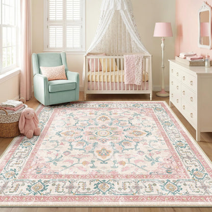 CAPALOCA 5x7 Washable Nursery Girls Low Pile Area Rug Pink