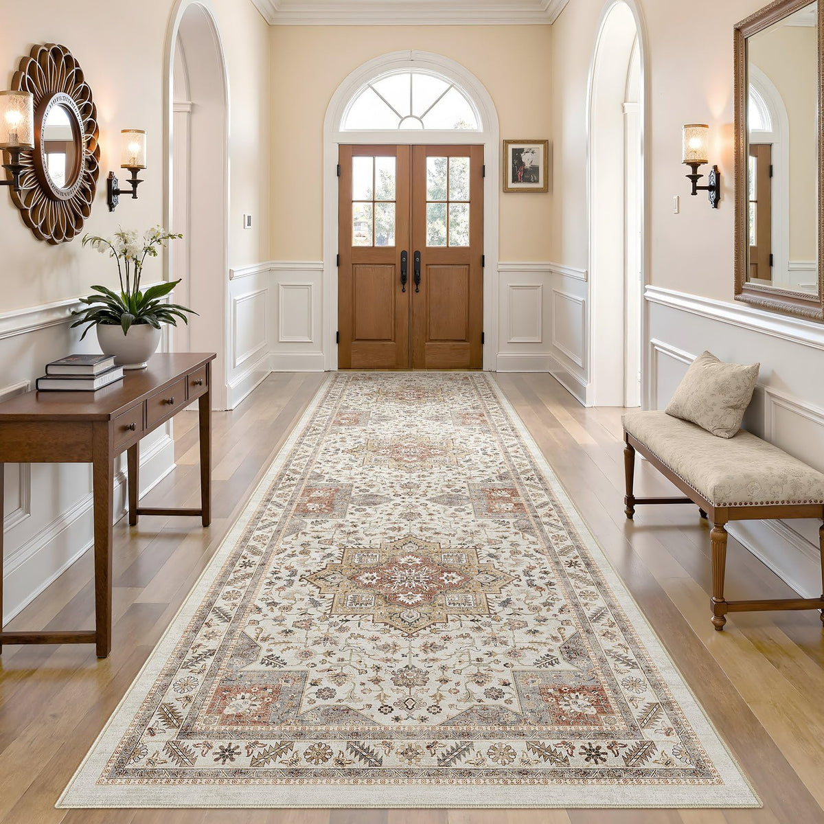 cotiled 9x12 Area Rug for Living Room, Washable, Traditional, Beige