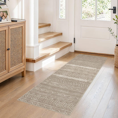 Nakagishi 10X14 Area Rugs for Living Room: Washable Modern Abstract Rug with Non-Slip Silicone Backing Low Pile Soft Carpet for Bedroom & Dining Decor Ideal for Families with Kids and Pets-Brown