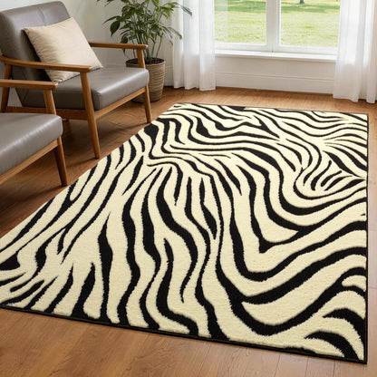 YIHOUSE 5×7 Ft Area Rugs for Living Room: Modern Washable Rug - Abstract Black and Cream White Rug for Bedroom Dining Room Office Playroom Nursery Home Decor - Nonslip Non-Shedding Striped Rugs