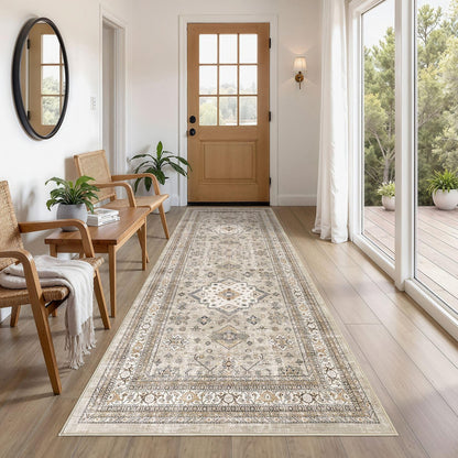 cotiled 9x12 Area Rug for Living Room, Washable, Traditional, Beige