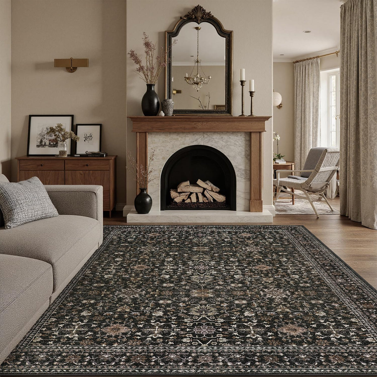 DCX 8x10 Area Rug Living Room: Washable Botanical Carpet Blue and Green