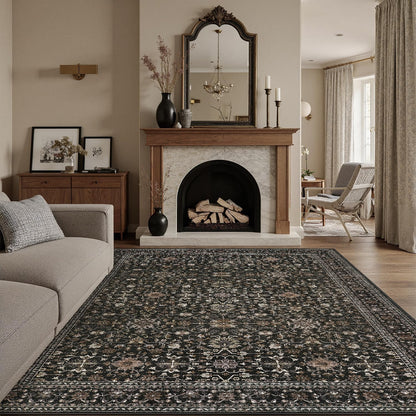 DCX 8x10 Area Rug Living Room: Washable Botanical Carpet Blue and Green