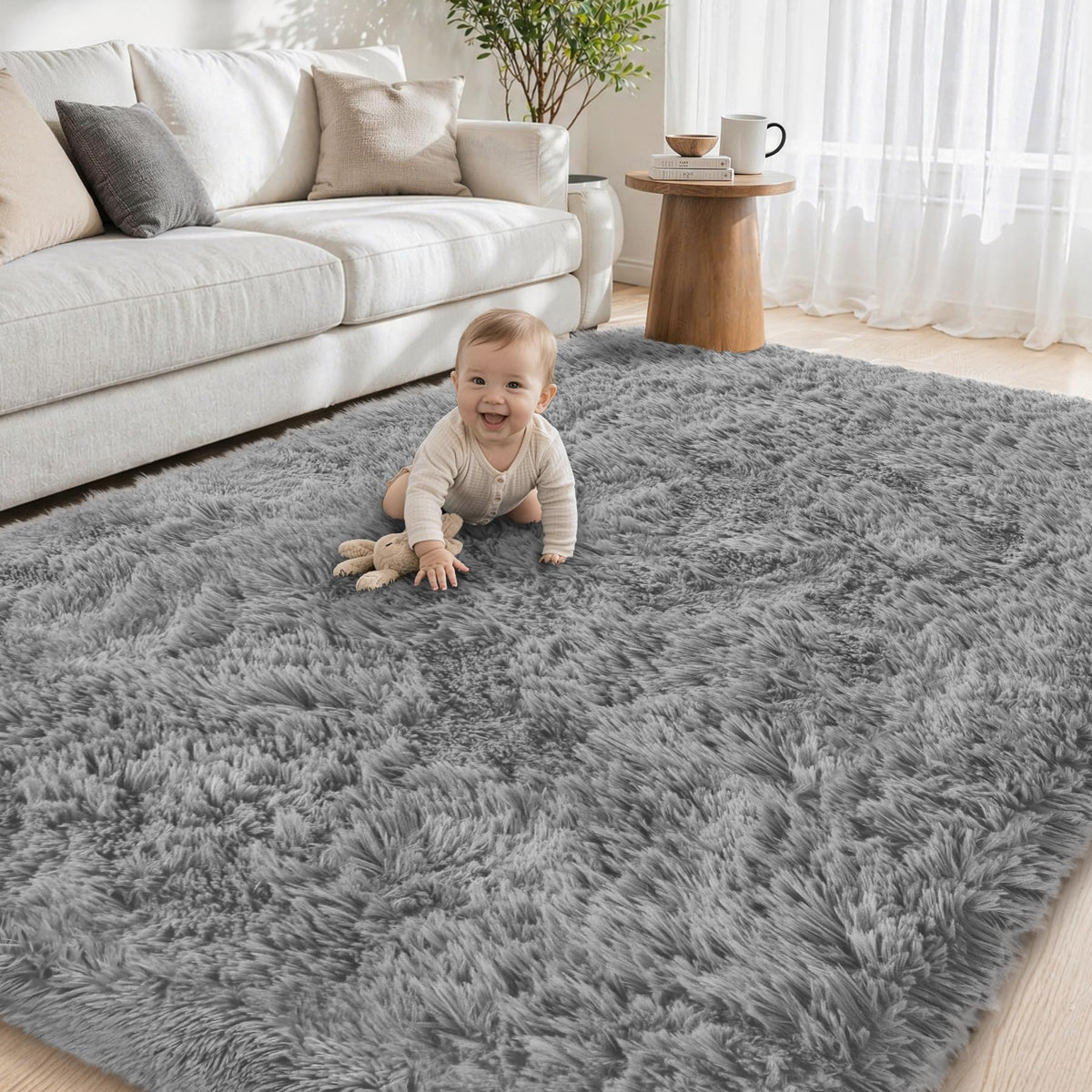 Tosuoka 8x10 Area Rugs for Living Room Bedroom, Black Rug Soft Fluffy Shag