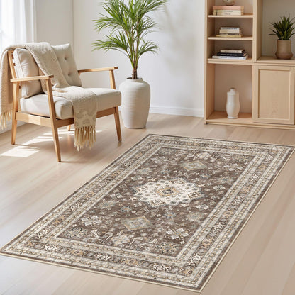 cotiled 9x12 Area Rug for Living Room, Washable, Traditional, Beige