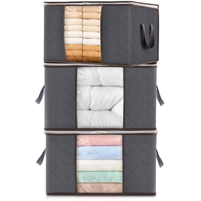 Lifewit 3 Pack 90L Clothes Storage Bins with Lids, Foldable Blanket Storage Bags with Zippers, Clear Window and Reinforced Handles, Closet and Organization for Clothing, Sweater, Comforter, Bedding