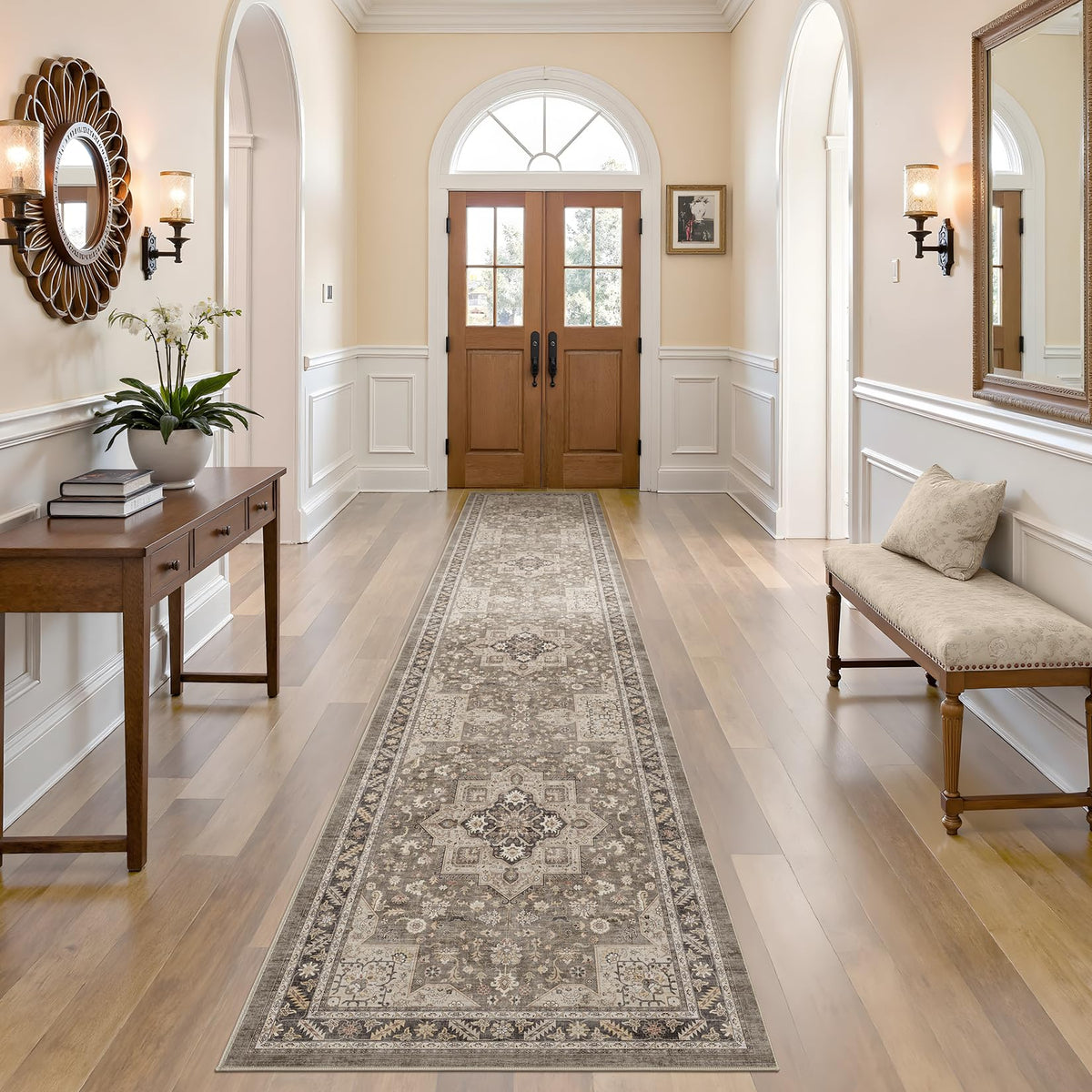 cotiled 9x12 Area Rug for Living Room, Washable, Traditional, Beige