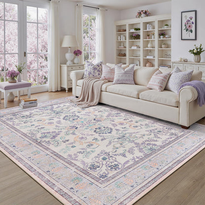 DCX 8x10 Area Rug Living Room: Washable Botanical Carpet Blue and Green