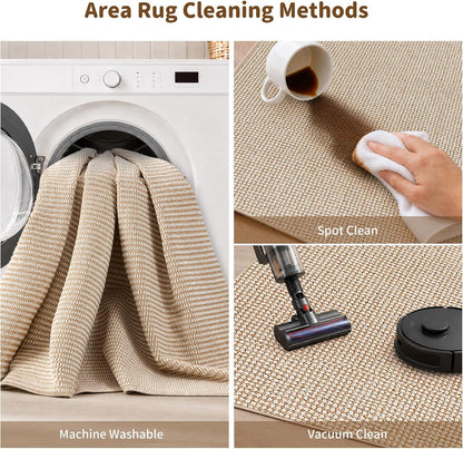 Goyuu Area Rug 8x10, Machine Washable Rug, Faux Wool Blend, Natural Ivory