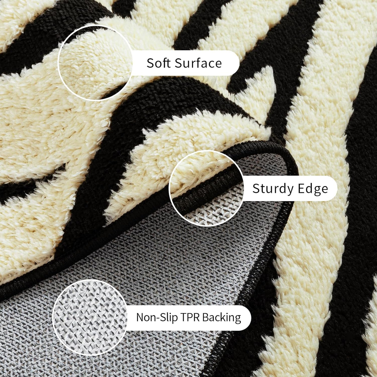 YIHOUSE 5×7 Ft Area Rugs for Living Room: Modern Washable Rug - Abstract Black and Cream White Rug for Bedroom Dining Room Office Playroom Nursery Home Decor - Nonslip Non-Shedding Striped Rugs