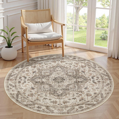 cotiled 9x12 Area Rug for Living Room, Washable, Traditional, Beige