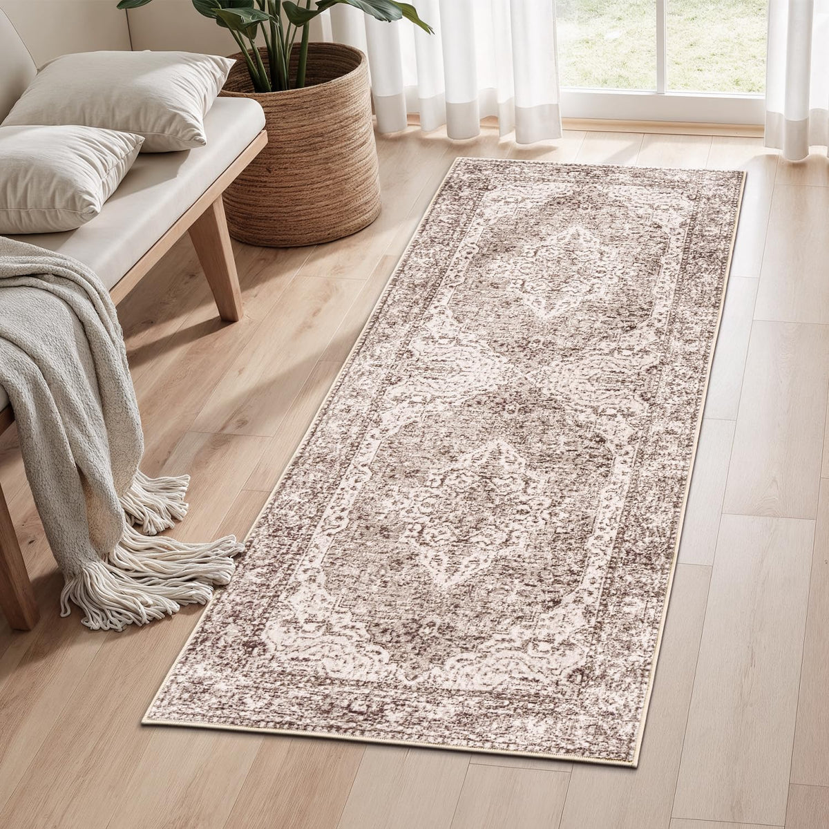 Lofus 8x10 Area Rugs for Living Room Bedroom, Soft Boho Carpet Floral Brown