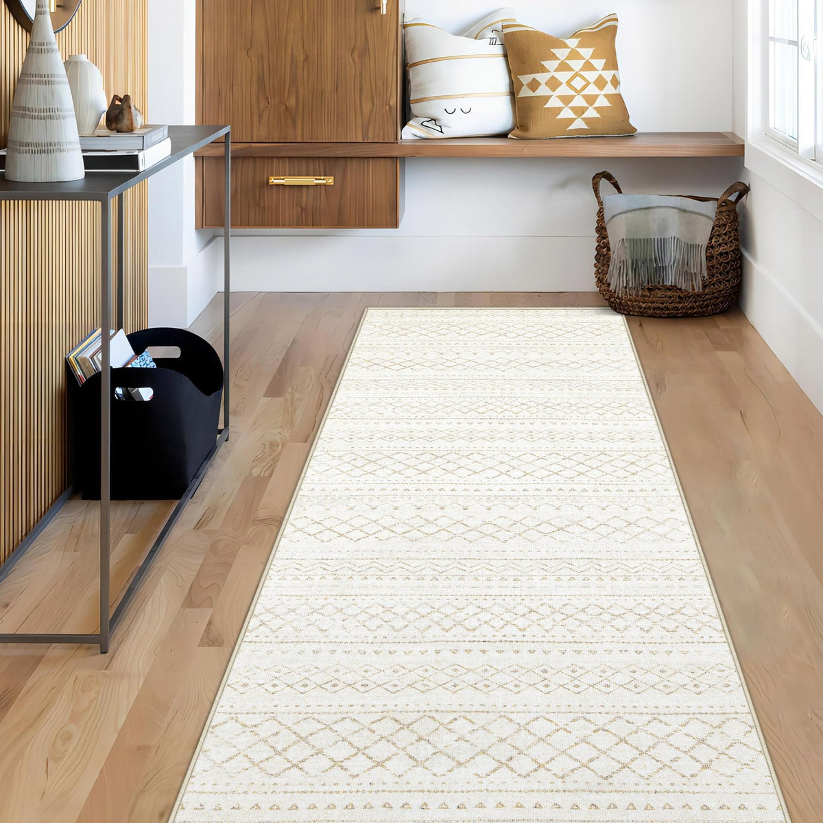 Area Rug Living Room Rugs 8x10 - Large Soft Boho Geometric Rug, Non-Slip Foldable Washable Rugs Non Shedding Morden Indoor Floor Carpet for Living Room Bedroom Office Dining Room(Brown Green,8'x10')