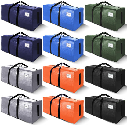 SWEET DOLPHIN 8 Pack 200LB Heavy-Duty Moving Bags with Wrap-Around Handles, Extra Large Storage Totes for Space Saving, Clothes Storage Bags, College Dorm Essentials, Blue, 24 Gal