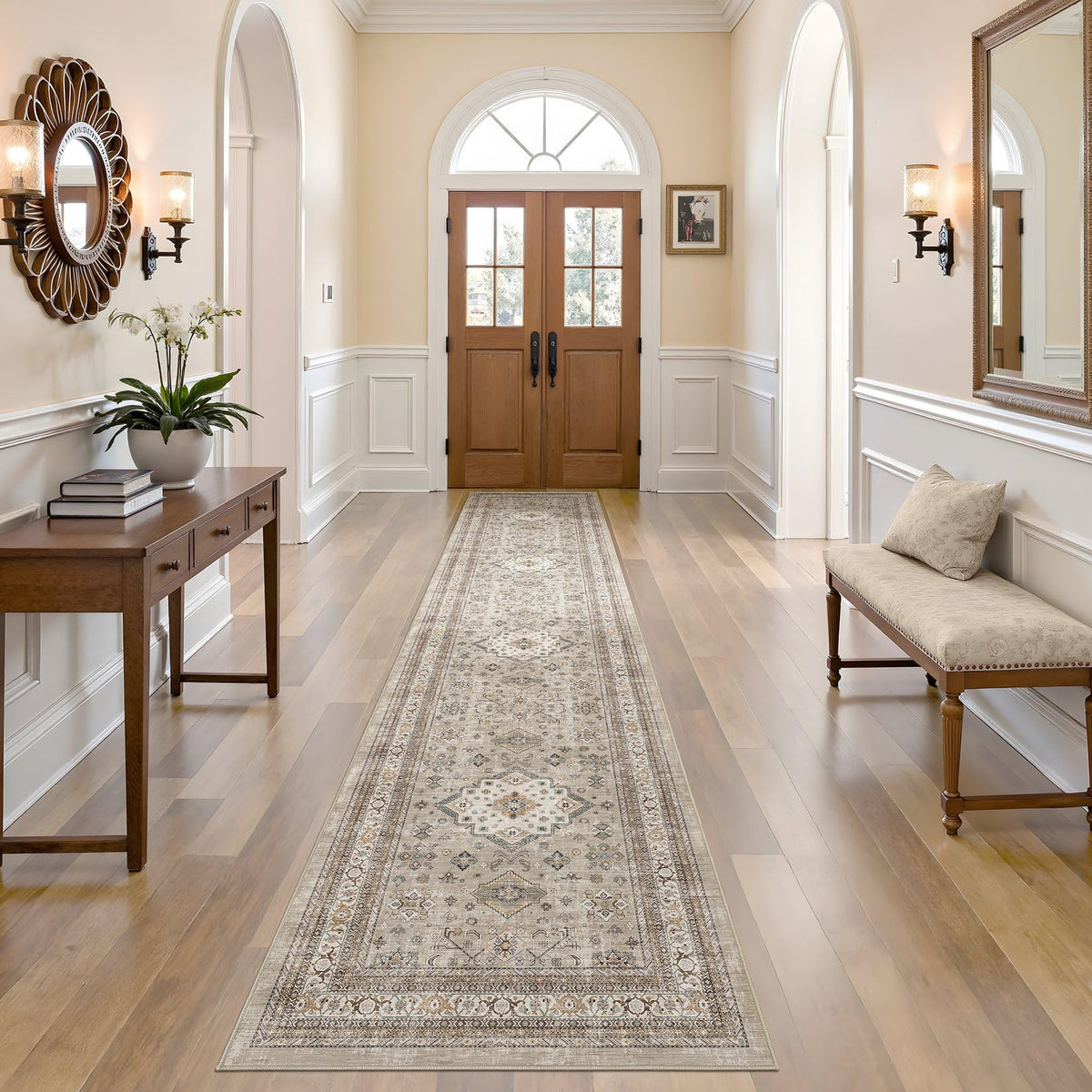 cotiled 9x12 Area Rug for Living Room, Washable, Traditional, Beige