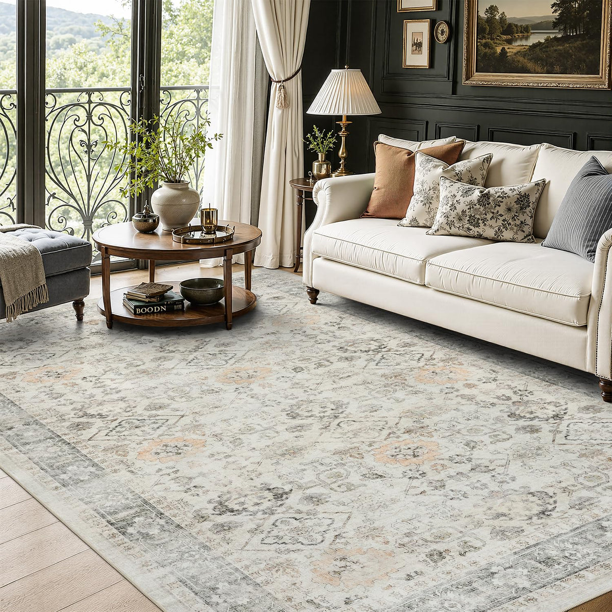 DCX 8x10 Area Rug Living Room: Washable Botanical Carpet Blue and Green