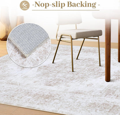 XLUEZ Area Rug 8x10 Living Room Rug, Machine Washable Vintage Distressed Medallion Rug Non-Slip Soft Low Pile Large Indoor Rugs for Bedroom Dining Room Office Children's Room (Beige,8'x10')